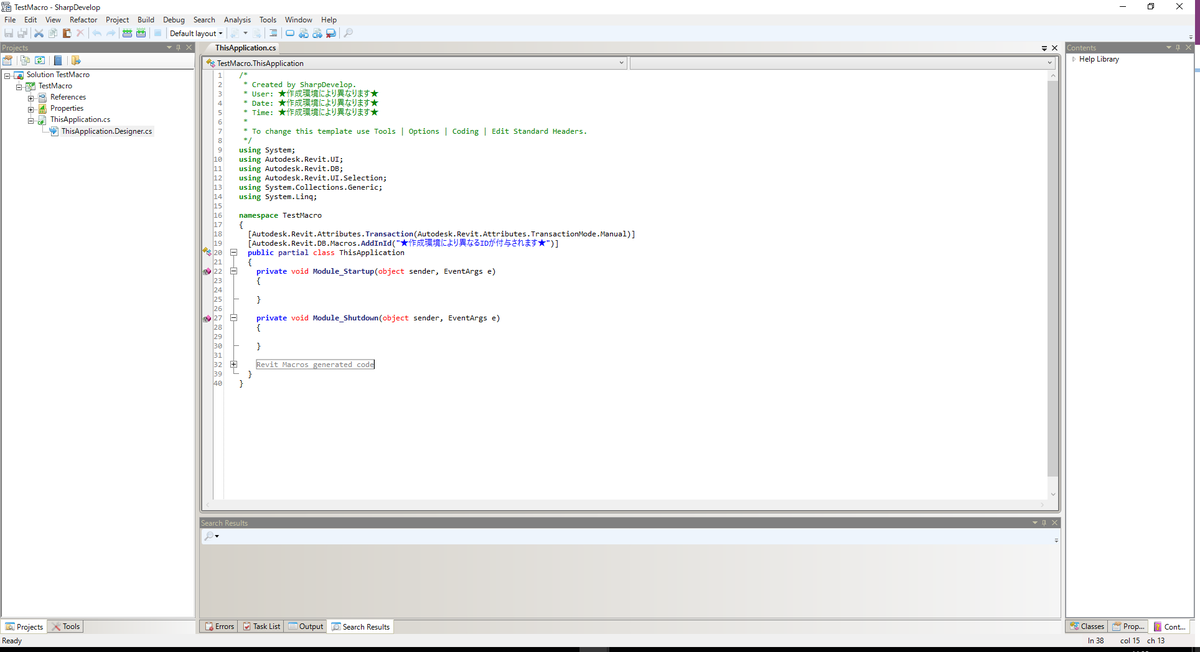 C#でRevitAPI学習・SharpDevelopでモジュール作成